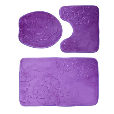 

3pcsSet Bathroom Mat Embossing Flannel Floor Cushion Toilet Seat Cover