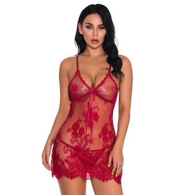 

Toponeto New Women Mesh Lace V-Neck Bowknot Lingerie Underwear Sleepwear Nightdress Thong