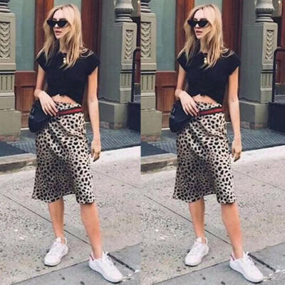 

Women Long Skirts High Waist A-Line Skirt Loose Leopard Skirt Plus Size