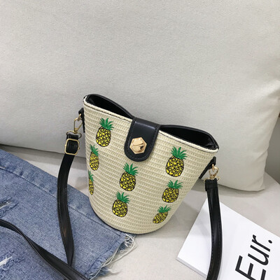 

2019 new casual fashion temperament Messenger bag small fairy wild woven bucket bag embroidered pineapple shoulder bag
