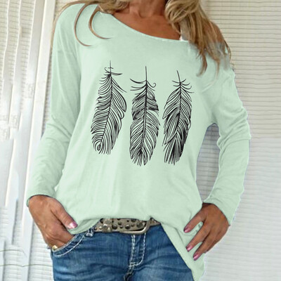 

Roseonmyhand Autumn Womens Loose Fashion Large Recreational Printed Long Sleeve T-shirt