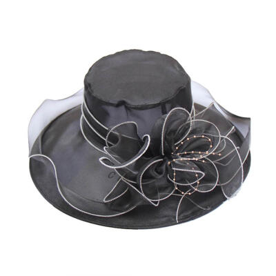 

Floral Organza Wide Brim Church Kentucky Derby Fascinator Lady Tea Party Sun Hat