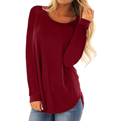 

Nomeni Women Casual Round Neck Long Sleeve T-Shirt Tops Loose Tunic Blouse BKL