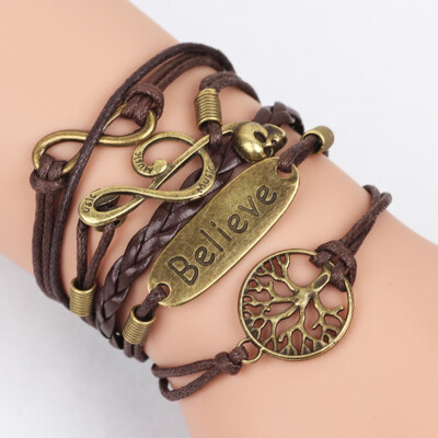 

Leather Infinity Braid Bracelet with Believe Peace Tree Multi-layer Bracelet