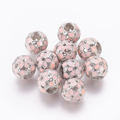 

Alloy European Beads Large Hole Beads with Enamel Rondelle with Flower Pink Platinum 115x11mm Hole 5mm