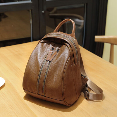 

2019 new Korean version of the sleek minimalist shell bag leather soft leather backpack female wild leather multi-function backpack