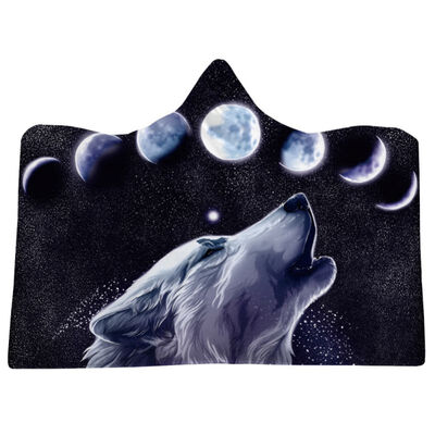 

Winter Thick Hooded Blanket Soft Throw Towel Wolf Alien Printed Warm Wearable Blanket Fleece Plush Cloak Throw Blanket