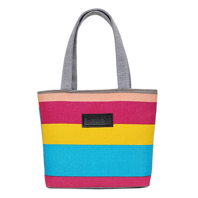 

Fashion Striped Shoulder Handbags Women Canvas Large Capacity Shopping Tote