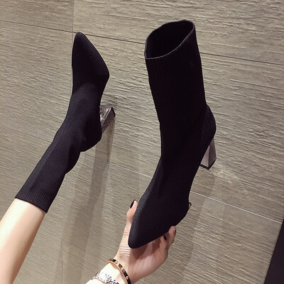 

Fairy style Martin boots female British style Korean version of fashion hosiery boots pointed high heel shoe tide