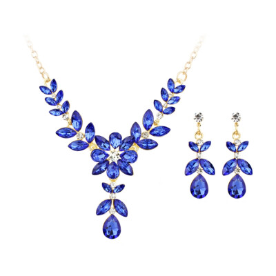 

New Mode Style Drop Earrings Jewelry Set New Wedding Bridal Flower Leaf Rhinestone Crystal Necklace For Women Fashion Gift