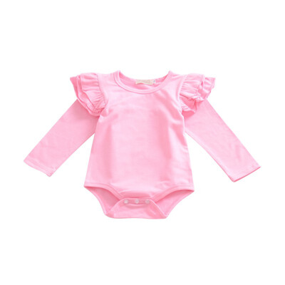 

Baby Girls Long Sleeve T-Shirt Rompers Ruffle Sleeved Cotton Tops Cute Crew Neck Solid Shirts Playsuit