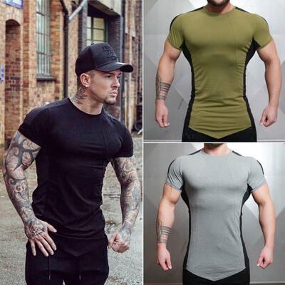 

Men&39s Gym Sports Running T-Shirt Fitness Muscle Quick Dry Stretch Tops Tee Shirt