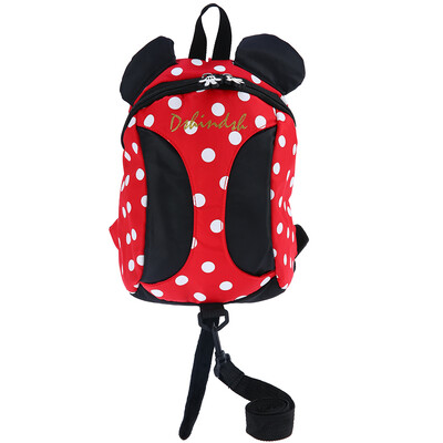 

Kids Backpack With safety Harness Nylon Travel Backpack Children Kindergarten Schoolbags Lunch Bag Dot 3D Cartoon Mouse Red