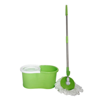 

Hot 360° Easy Clean Floor Mop Bucket 2 Heads Microfiber Spin Rotating Head Green