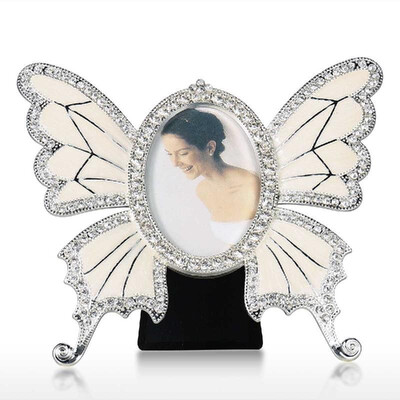 

Rhinestone Decorated Ellipse Scalewing Design Vintage Metal Photo Frame Home Decor Desktop Picture Frame Table Top Frame