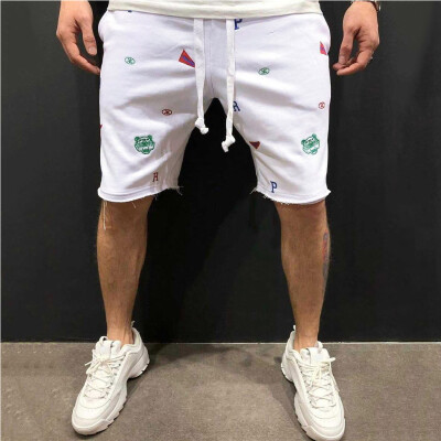 

Gobestart Fashion Men Summer Casual Embroidery Sport Elastic Waist Short Pants Trousers