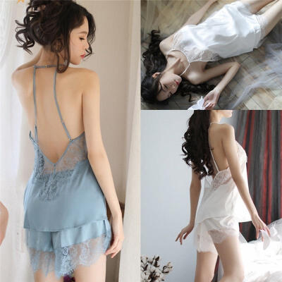 

Two Pieces Set Women Sexy Silk Soft Sleep Wear Night Dress Kimono Pyjamas One Size White Blue New