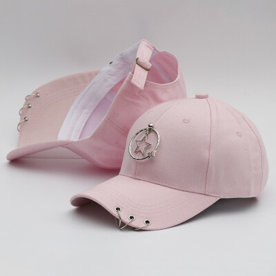 

New Cap Female Korean Chaopai Joker Student Stars with Spring&Summer Street Iron Ring Hip Hop Baseball Cap Male