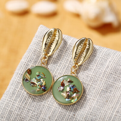 

Geometric Pear Stone Shell Dangle Earrings For Women Bohemian Gold Beads Earrings 2019 Pendientes Vintage Female Jewelry