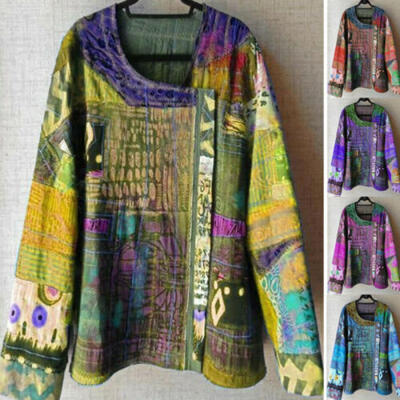 

Womens Floral Ethnic Style Long Sleeve Tunic Tops Blouse Casual Loose Shirts UK