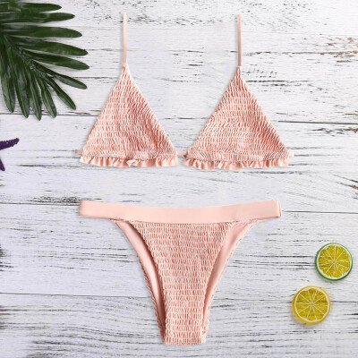 

Saidsome Women Solid Pleated Bandage Two Pieces Bikini Swimsuit BathingSuit Beachwear