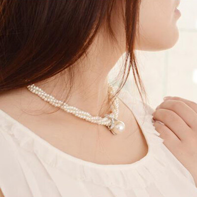 

Women Fashion Pendant Chain Choker Faux Pearls Statement Necklace Jewelry