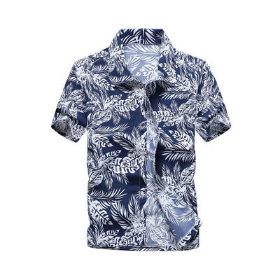 

Summer Fashion Leaves Printing Loose Shirt Casual Quick Dry Short Sleeve Mens Shirt Beach Tops Clothes Clothing