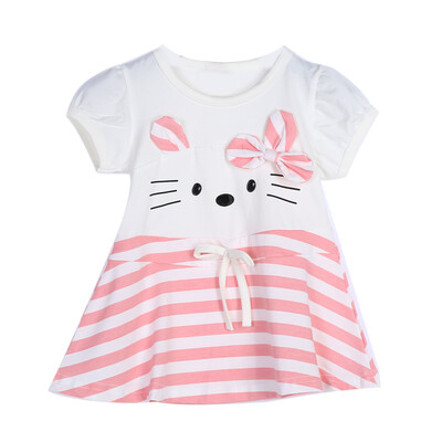 

Kids Children Girls Short Sleeve Cartoon Dress Striped Casual Dress Outfit