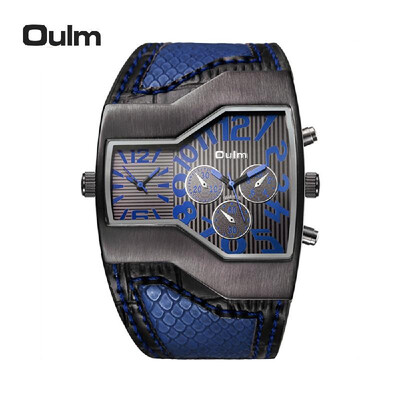 

OULM 2016 Brand Luxury Cool Dual Time Display Big Dial Men Quartz Watch High-quality PU Leather Water-resistant Casual Wristwatch