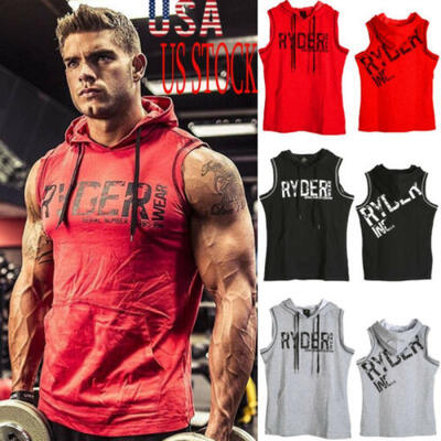 

Mens Muscle Hoodie Top Bodybuilding Gym Workout Sleeveless Pullover Vest T Shirt