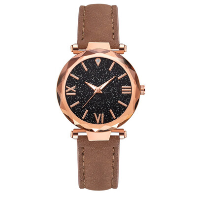 

Roman word scale ladies watch starry pu with fashion personality watch