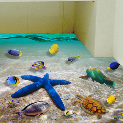 

〖Follure〗3D Beach FloorWall Sticker Removable Mural Decals Vinyl Art Living Room Decor A