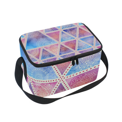 

ALAZA Insulated Lunch Box Floral Triangle Pattern Lunch Bag for Men Women Portable Tote Bag Cooler Bag