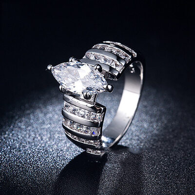 

Genuine Womens Two Tone 925 Sterling Silver Ring Marquise Cut Diamond 18K Gold Jewelry Ring