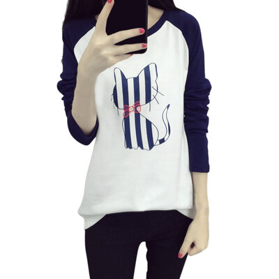 

Autumn Womens T-Shirt Lovely Character Printed Long Sleeve Tops