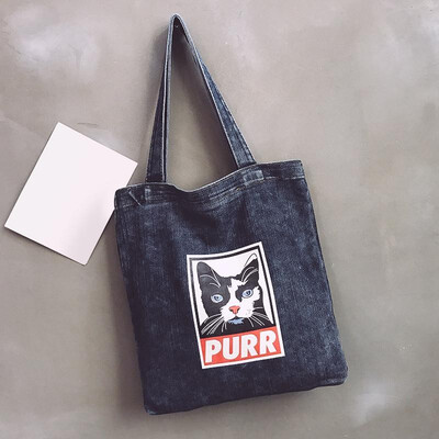 

Women Denim Handbag Shoulder Retro Bag Print Large Capacity Environmental Shopping Tote Bag Crossbody Bag
