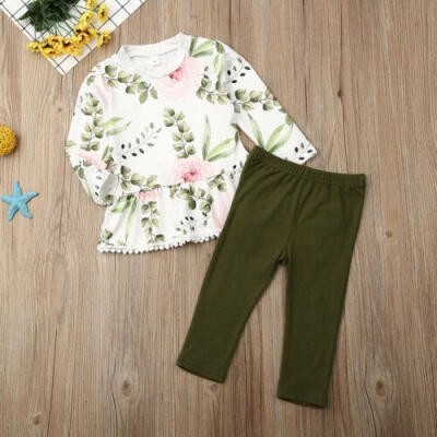 

Children Girls Clothes Flower Print Long Sleeve Floral Tops Pants Outfits Clothes Girl Outfit Fall Girls Clothing Set