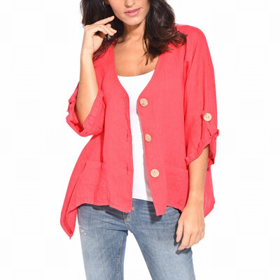 

Solid color loose cardigan long sleeve three button casual wild shirt shirt women