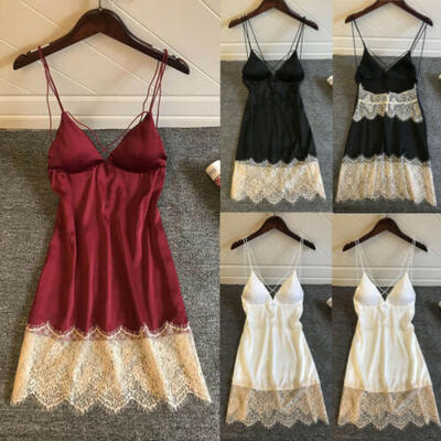 

New Womens Satin Silk Sleepwear Pajamas Nightdress Lingerie Night Dress Skirt Y