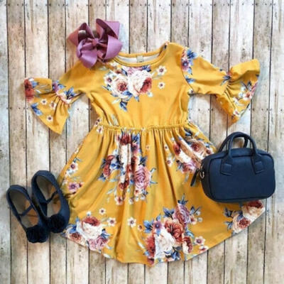 

Flower Kids Baby Girl Dress Horn Sleeve Princess Party Pageant Formal Dresses