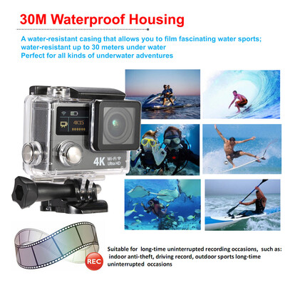 

2 Inch Dual Screen LCD Ultra HD Wifi Sports Action Camera 4K 15fps 1080P 60fps 12MP 170° Wide-angle for HDMI Output Waterproof 30m
