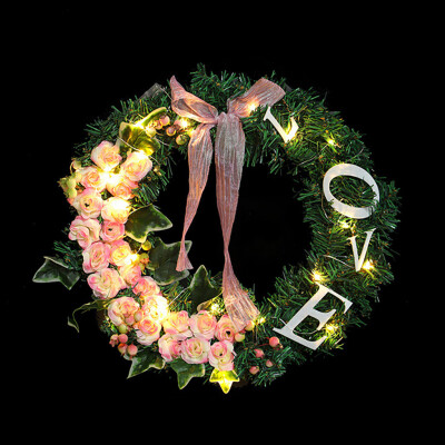 

Gobestart Pink Love Letter Garland Rose Wreath Home Window Decoration Pendant