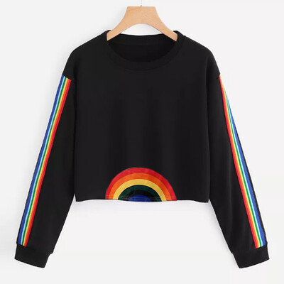 

Starmoon Womens Long Sleeve Rainbow Patchwork O Neck Sweatshirt Casual Blouse Pullover