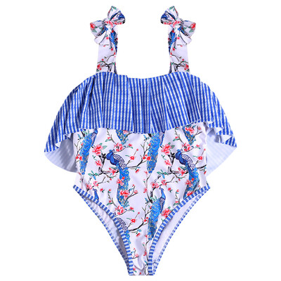 

Square Neck Tied Strap Backless Padded Flounce Pattern Women Swimsuit