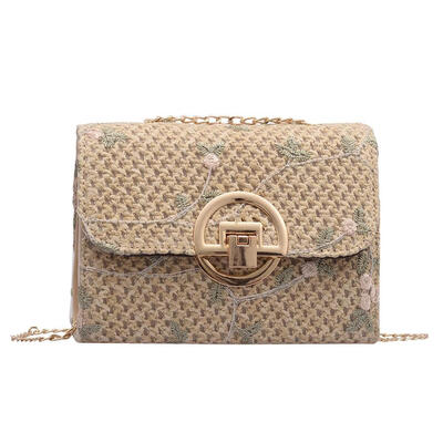

Flower Decor Shoulder Messenger Handbags Straw Women Chain Crossbody Bags