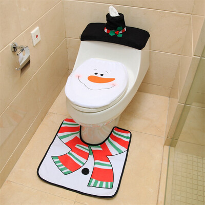 

Gobestart 3PCS Fancy Santa Toilet Seat Cover&Rug Bathroom Set Christmas Decor