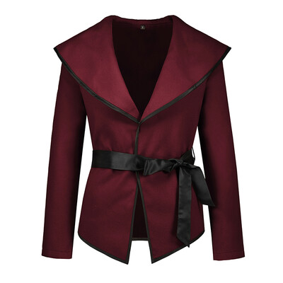 

New Women Casual Coat Slim Lapel Overcoat Cardigan Belt Outwear Blazer Hip Tops