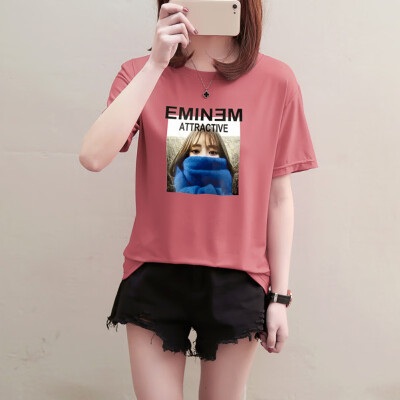 

Womens Round Neck Character & Letters Print Short Sleeve Pullover Loose T-Shirt