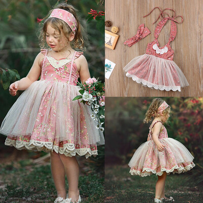 

Toddler Kids Girl Dress Flower Lace Tulle Princess Party Pageant Wedding Dresses