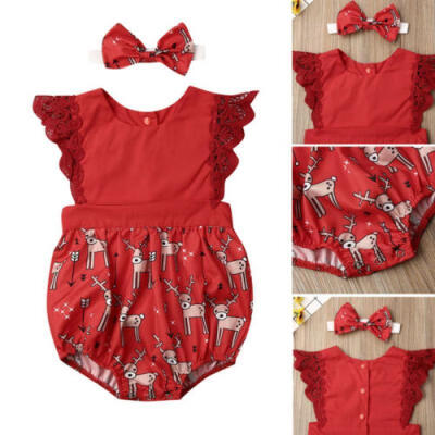 

US Christmas Kid Baby Girls Sleeveless Reindeer Romper Bodysuit Jumpsuit Outfit